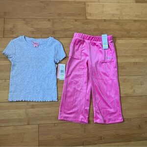 NWT Girls Size 4T Juicy Couture Outfit - Gem Tee Top & Velour Wide Leg Pants